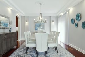 Dining room with blue accents