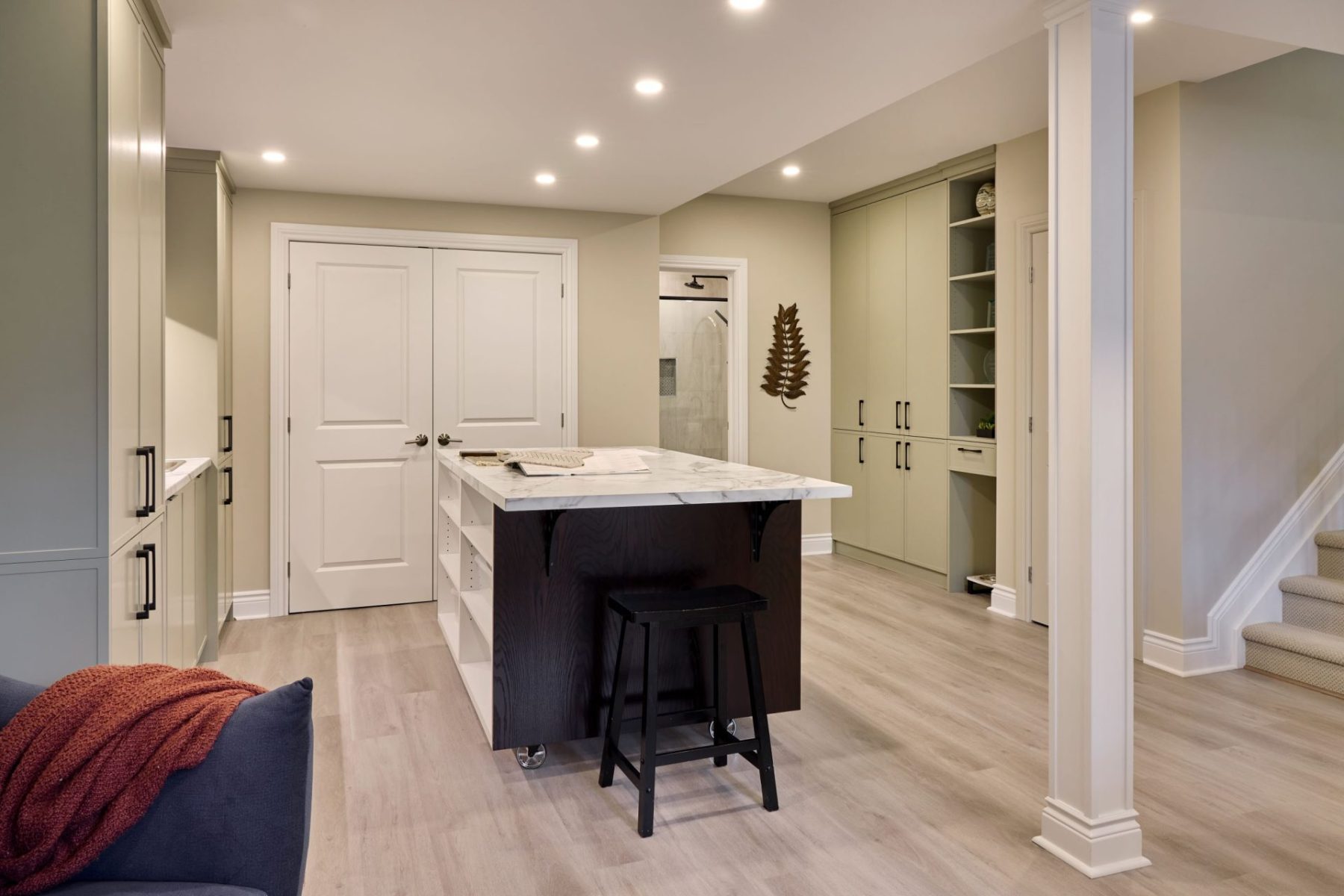 Contemporary studio renovation in Manotick Finished basement Ottawa, Ottawa basement renovation, Ottawa full service designer