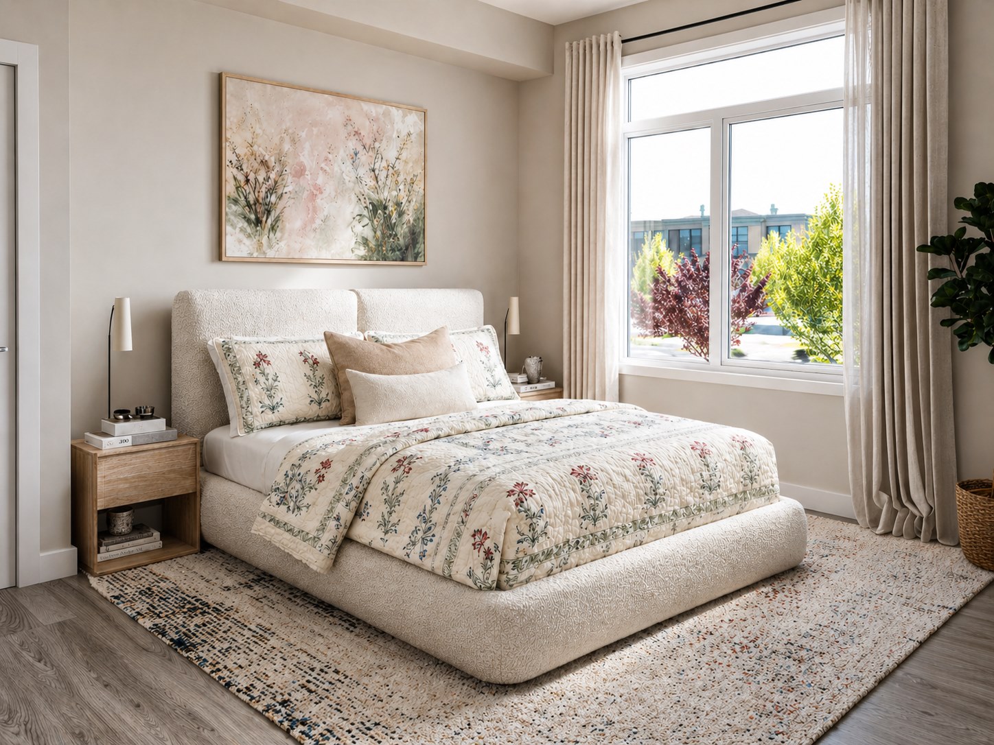 contemporary bedroom with handcrafted Indian bedding, interior design Ottawa, bedroom makeover