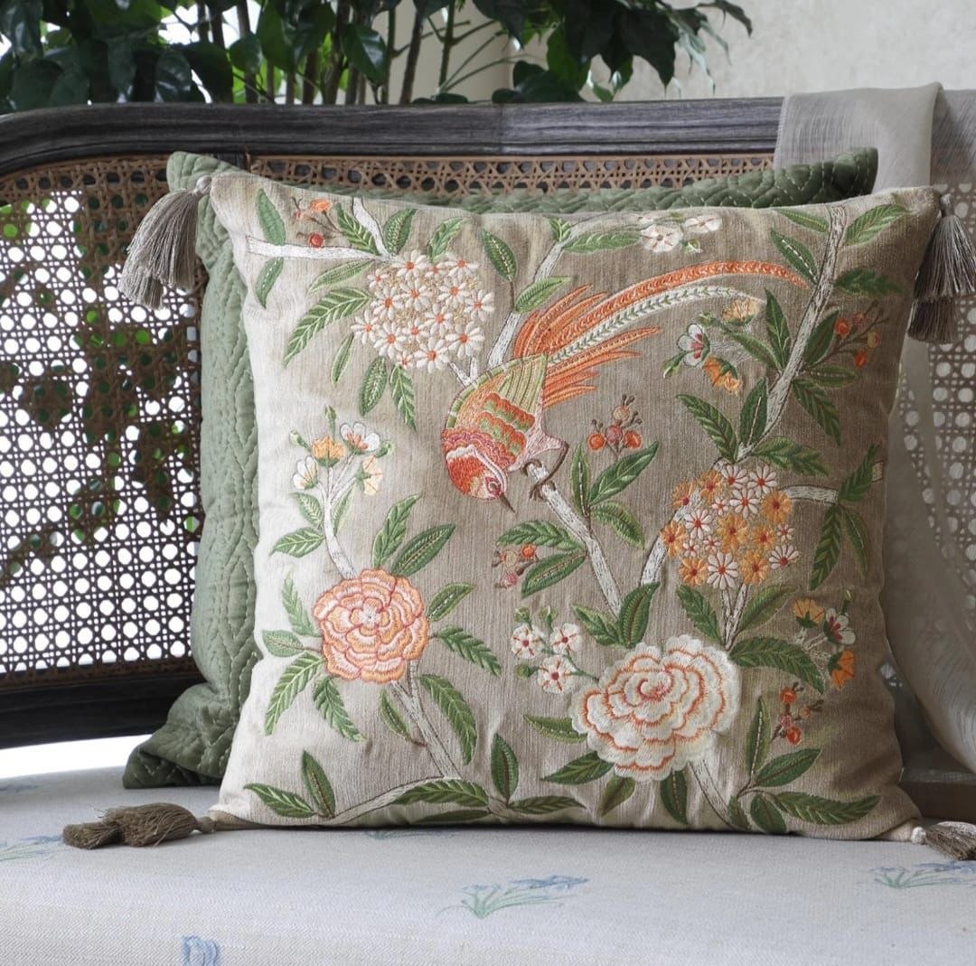 Hand embroidered Indian silk throw pillow covers